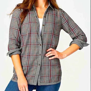 NWT J. Jill Dark Charcoal Heather Plaid Double Cloth Tunic Size XS